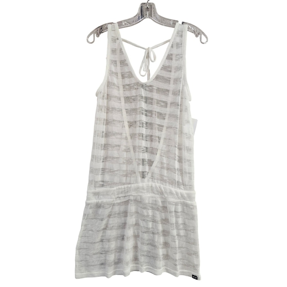 Oakley Swim Cover Up Womens Size Medium White Striped Sheer Mesh Tie Back V-Neck